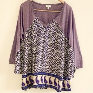 Umgee Purple Paisley Floral Boho Print Blouse